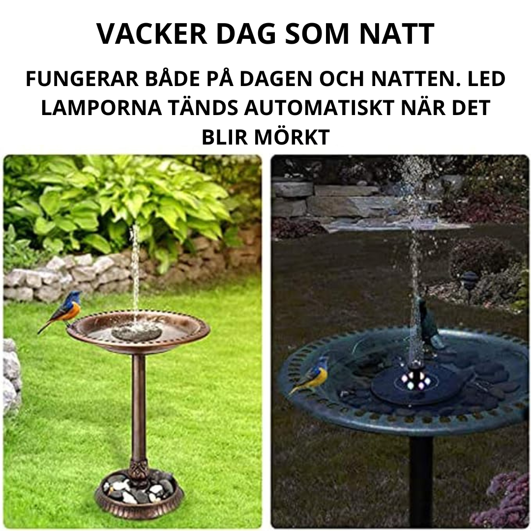 Solcellsdriven Fontän med LED-Belysning